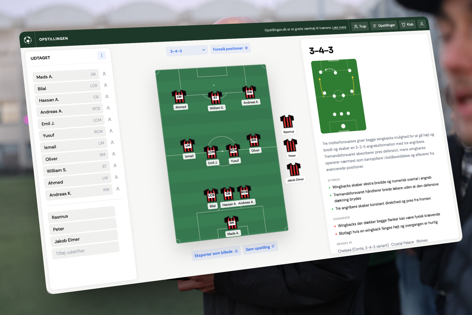 Screenshot af interface der viser bane med spillere