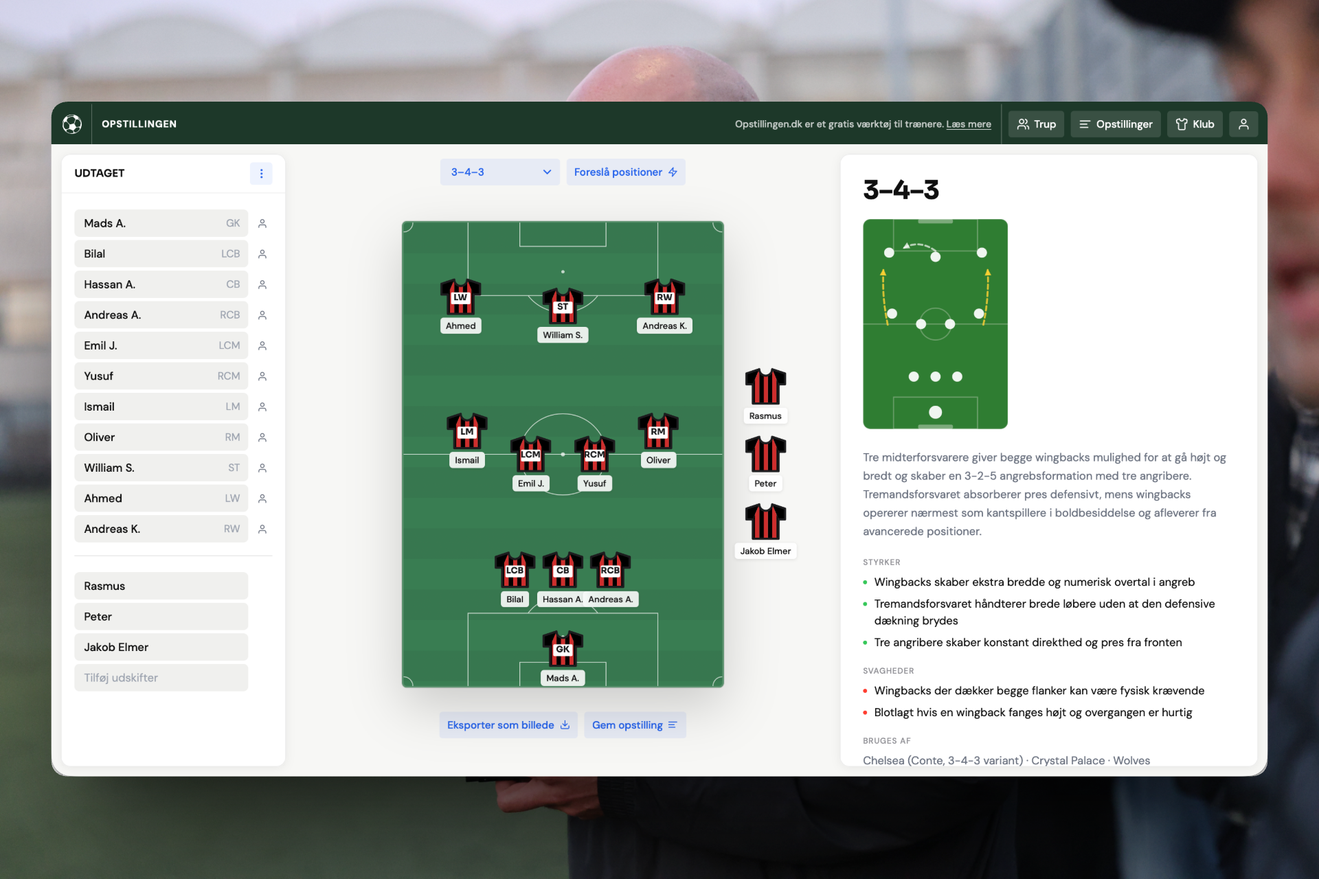 Screenshot af interface der viser import af spillere fra DBU KampKlar til Opstillingen