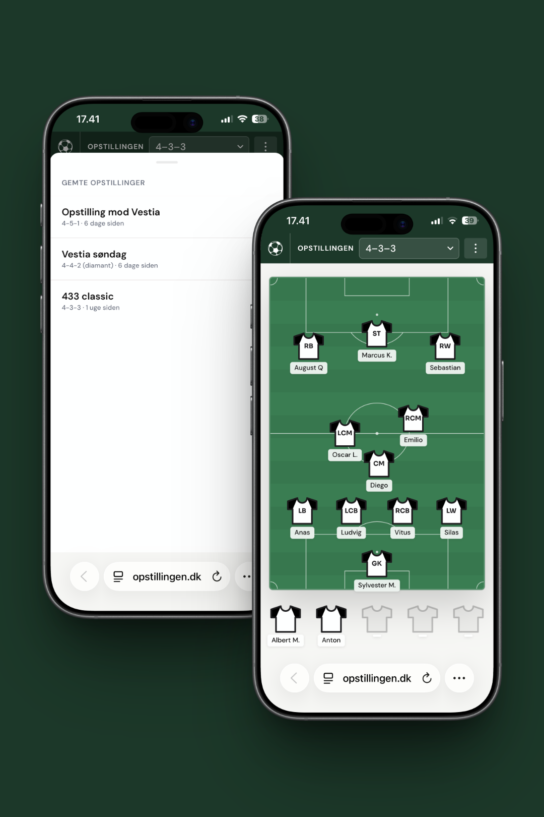 Screenshot af interface der viser import af spillere fra DBU KampKlar til Opstillingen